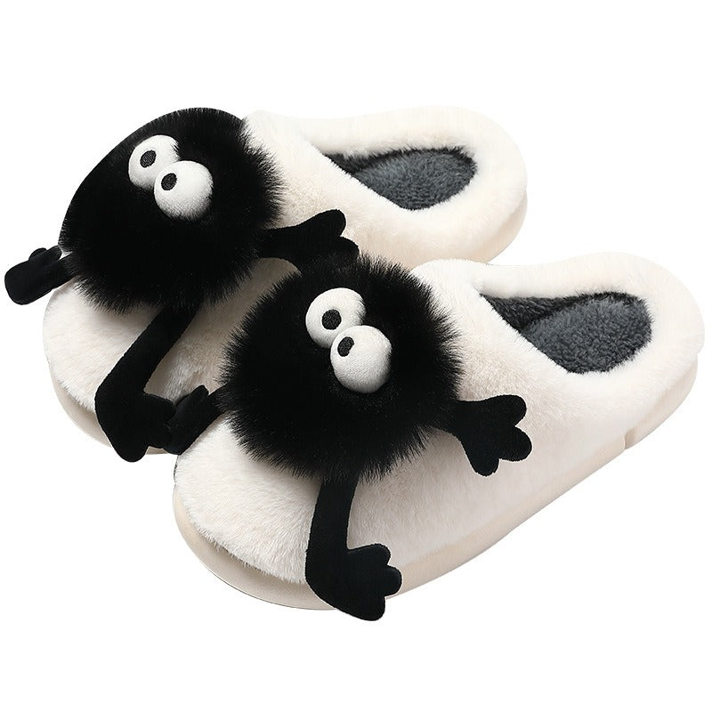 Cute Fur Slippers for Women in Winter | Plush Coal Ball Home Slippers | Warm Cotton Slippers for Men and Women