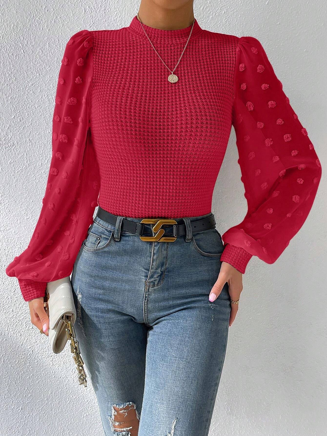 Pull à manches longues et col rond en tricot pour femme