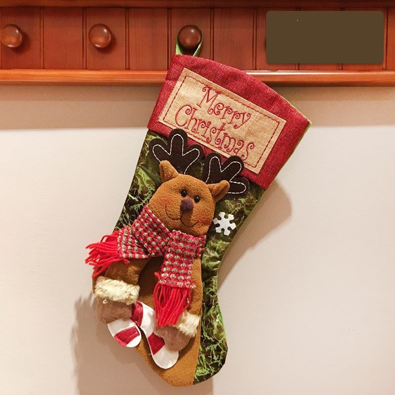 Christmas Stockings with Snowman, Santa, and Elk Designs – Xmas Tree Ornaments, Fireplace Decorations, New Year Candy Bags, and Gift Holders