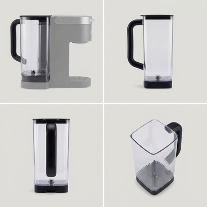 A four-panel visual matrix displaying the Keurig K-2500 water reservoir from multiple angles, including side, front, and top-down views.