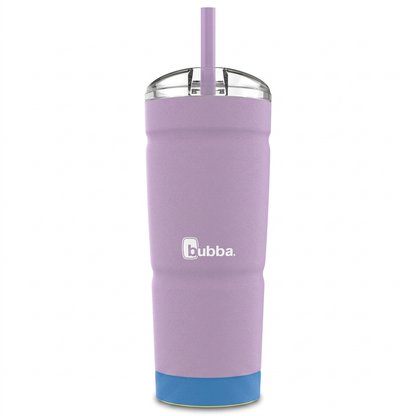 A high-resolution main product photograph of the lavender 24 oz bubba Envy S Stainless Steel Tumbler with a clear lid and lavender straw, centered on a white background.