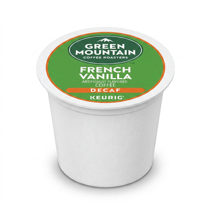 Keurig Green Mountain French Vanilla Decaf K-Cup pod, centered on a white background.