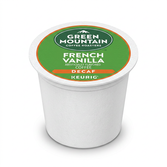 Keurig Green Mountain French Vanilla Decaf K-Cup pod, centered on a white background.