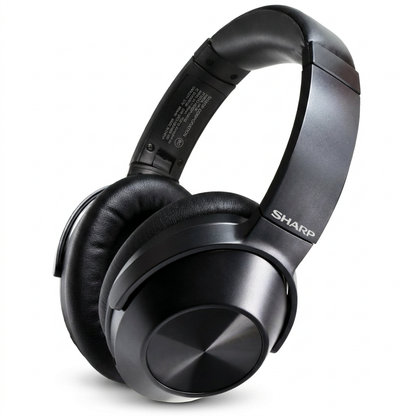 A high-resolution, pure white background hero shot of the Sharp HP-60 Over-Ear Wireless Headphones with Active Noise Cancellation.