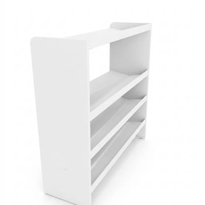 High-resolution ecommerce hero shot of the white RAKABOT Titan 4-Tier Boot Rack (TITAN-PAN4E-WHI), shown in a centered, three-quarter view on a pure white background.
