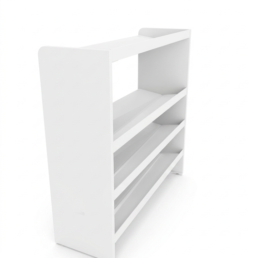 High-resolution ecommerce hero shot of the white RAKABOT Titan 4-Tier Boot Rack (TITAN-PAN4E-WHI), shown in a centered, three-quarter view on a pure white background.