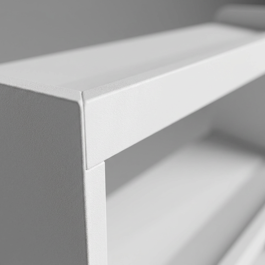 Extreme close-up showing the textured finish and precise joinery of the white RAKABOT Titan panel.