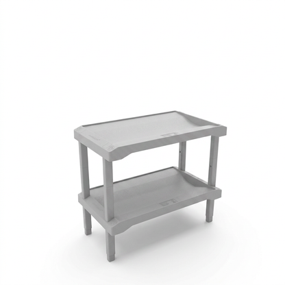 Rakabot Plastico 2-tier light grey plastic shoe rack, centered on a pure white background.