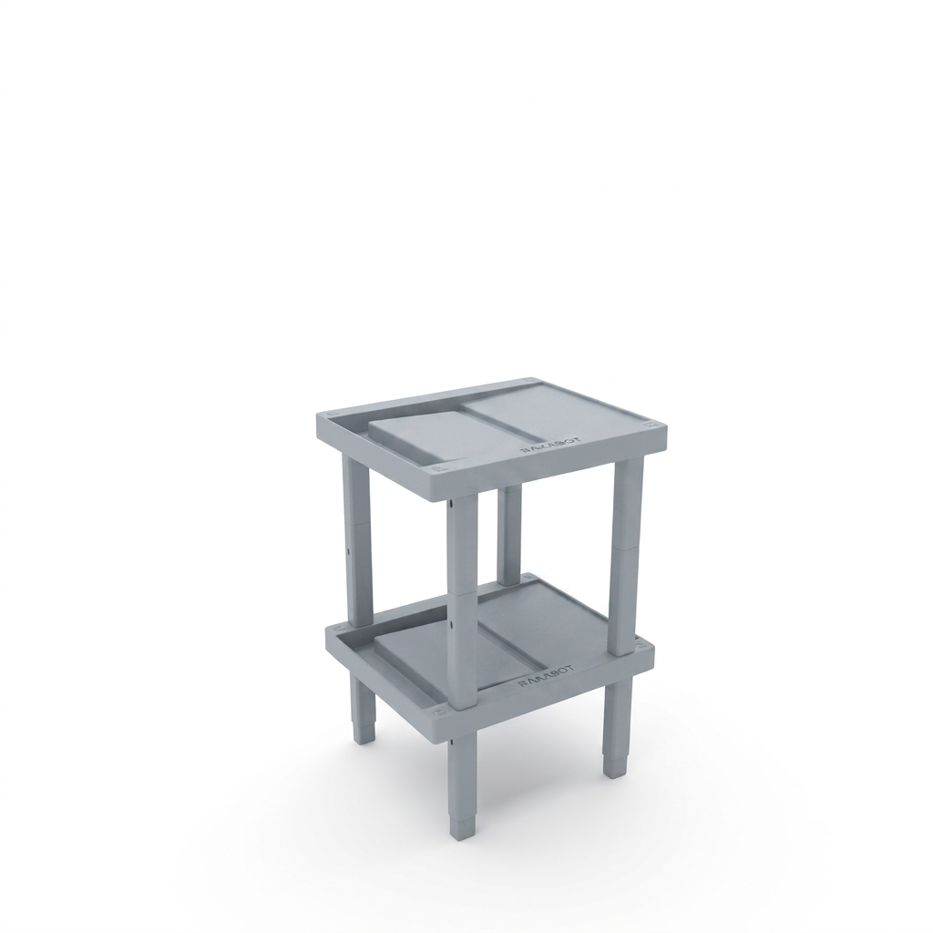 Here is a high-resolution hero image of the light grey Rakabot LOCKER 2-tier shoe and boot rack in its pure form.