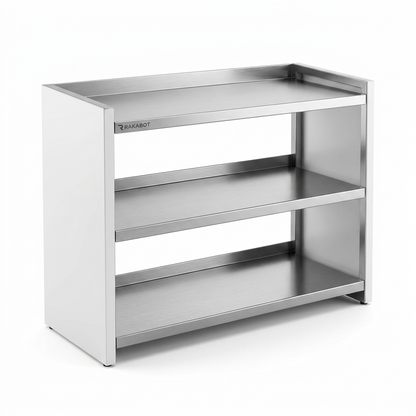 High-resolution hero image of the RAKABOT Titan 2-tier stainless steel shoe rack with white side panels, centered on a white background.