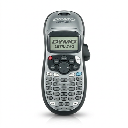 DYMO LetraTag 100H Plus Handheld Label Maker in grey and black, shown on a clean white background.