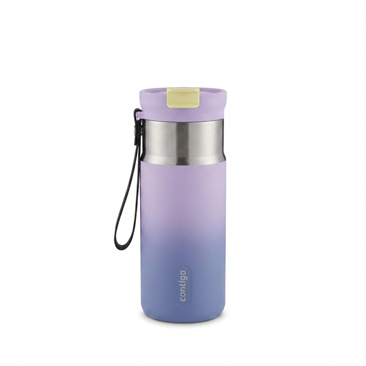 Contigo 16oz tween travel mug in Lilac Pulse ombre with dual sip lid and carry strap.