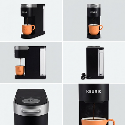 A clean product matrix showing multiple angles of the Keurig K-Slim coffee maker from image_0.png in various views.