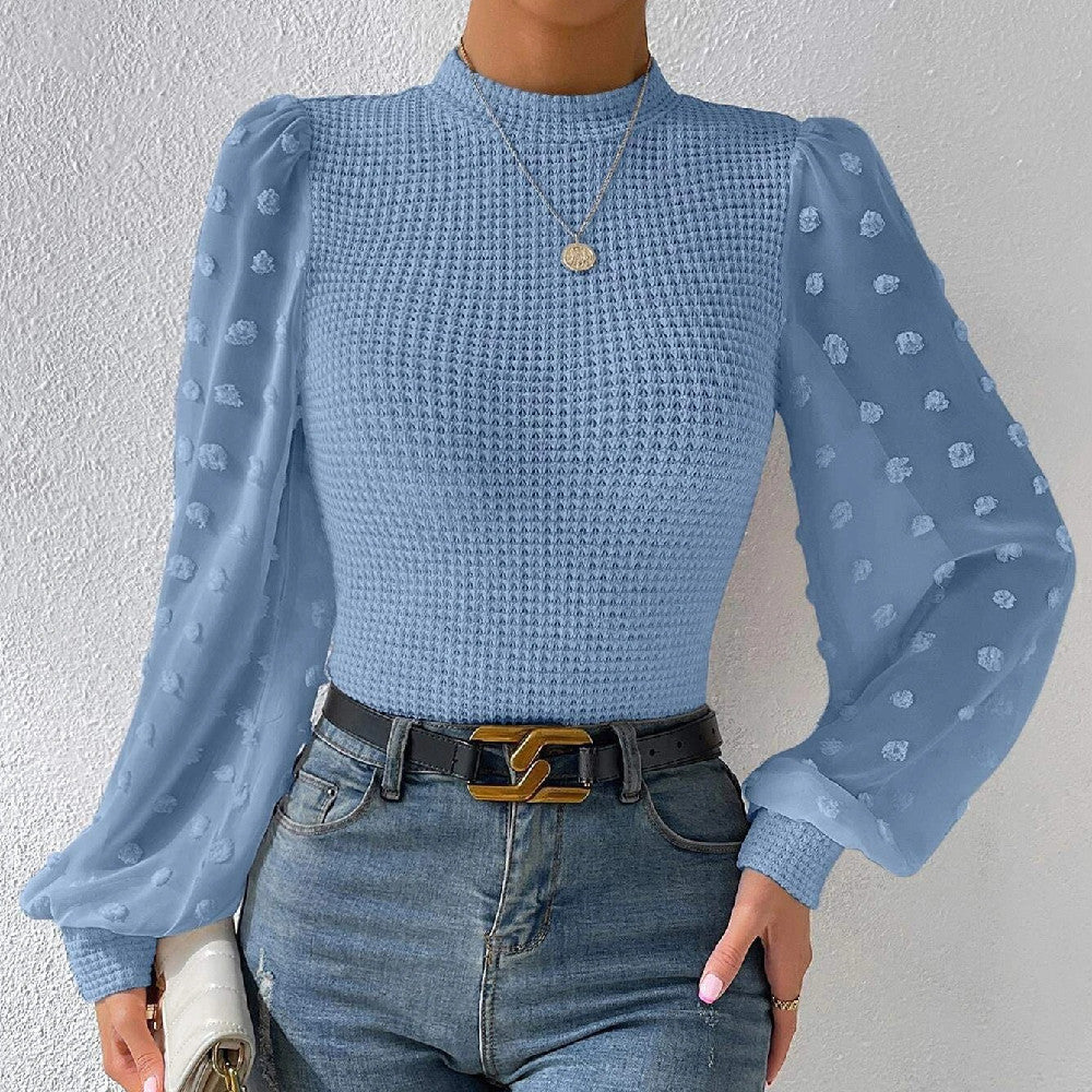 Pull à manches longues et col rond en tricot pour femme