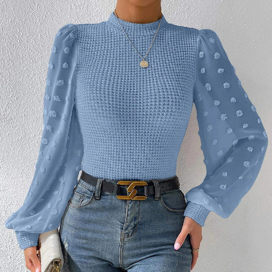 Pull à manches longues et col rond en tricot pour femme